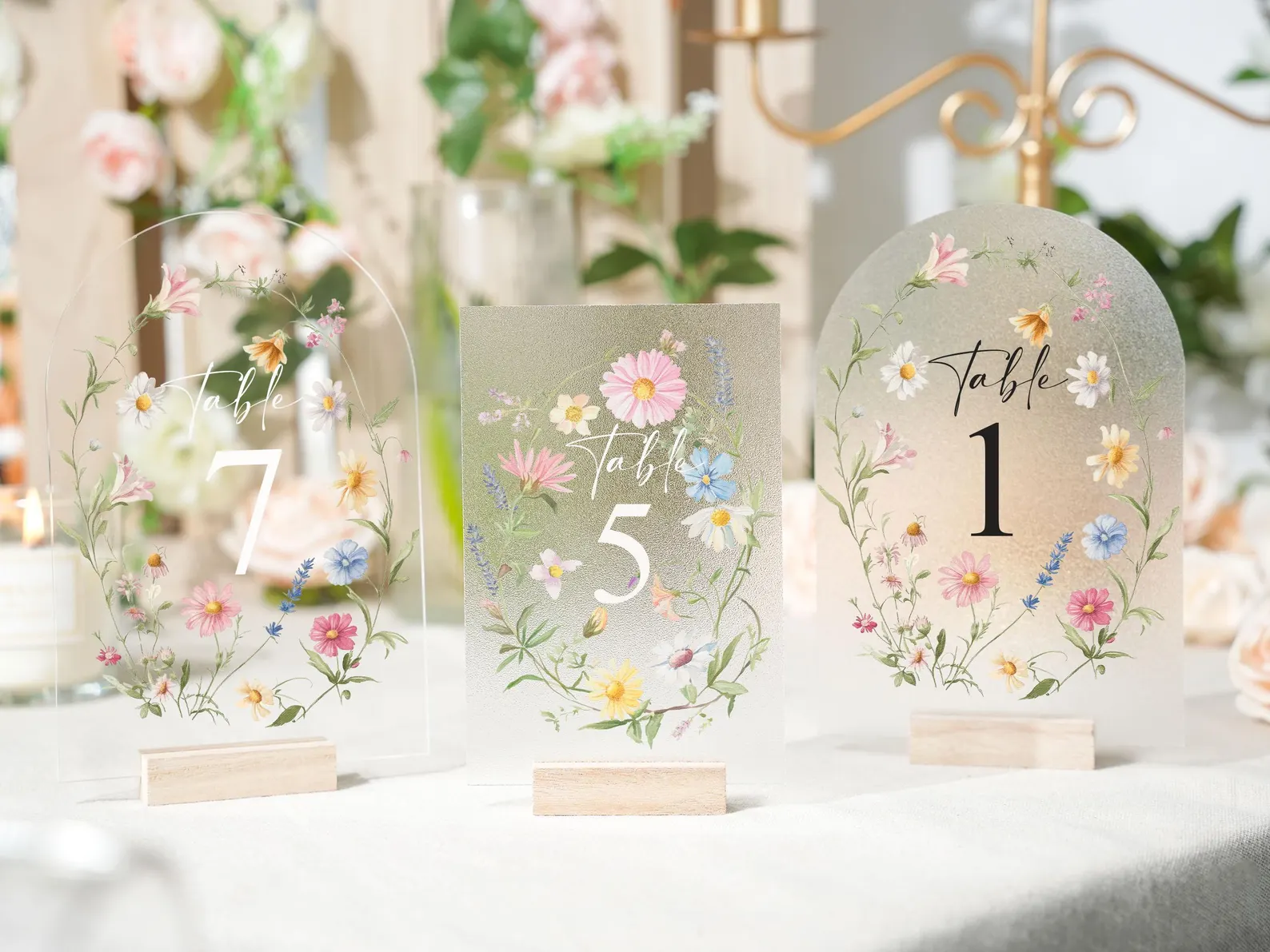 Pressed floral wedding table numbers